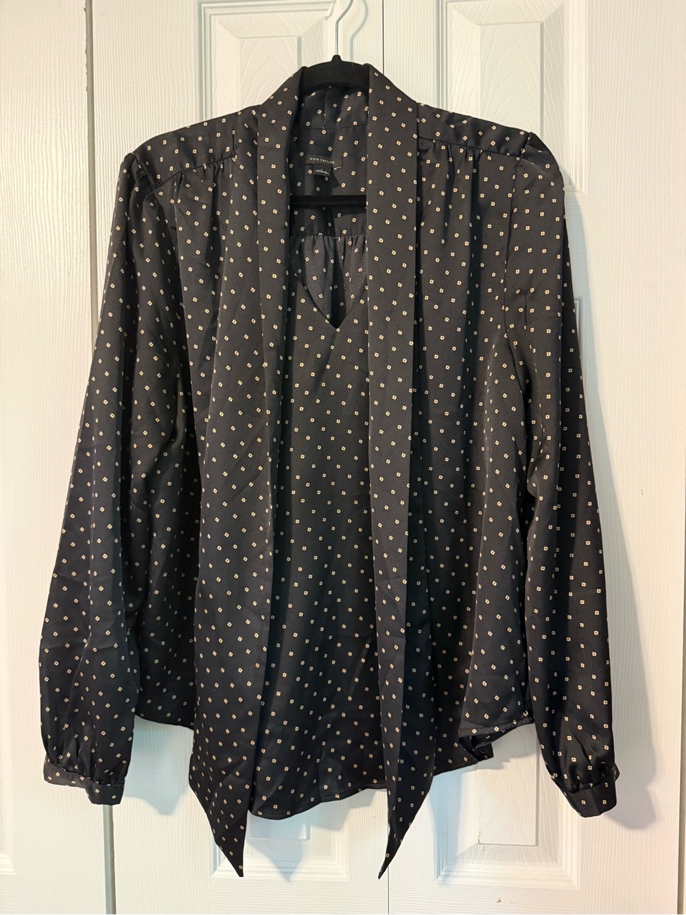 Ann Taylor Black Blouse Jacket with Tan Polka Dots